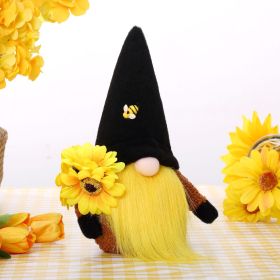 Easter Decorations; Handmade Summer Sunflower Gnomes Faceless Plush Doll (Color: black)