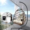 Swing Egg Chair with Stand Indoor Outdoor, UV Resistant Cushion Hanging Chair with Guardrail and Cup Holder, Anti-Rust Foldable Aluminum Frame Hammock