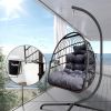 Swing Egg Chair with Stand Indoor Outdoor, UV Resistant Cushion Hanging Chair with Guardrail and Cup Holder, Anti-Rust Foldable Aluminum Frame Hammock