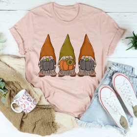 Pumpkin Gnomes Fall T-Shirt (Color: Heather Prism Peach, size: M)