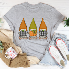 Pumpkin Gnomes Fall T-Shirt (Color: Athletic Heather, size: XL)