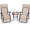 Pool Garden Patio Portable Zero Gravity Folding Reclining Lounge Chairs Table 3 Pieces Set