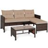 3 Pieces Outdoor Patio Corner Rattan Sofa Set