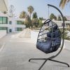 Swing Egg Chair with Stand Indoor Outdoor, UV Resistant Cushion Hanging Chair with Guardrail and Cup Holder, Anti-Rust Foldable Aluminum Frame Hammock