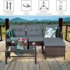 3 Pieces Outdoor Patio Corner Rattan Sofa Set