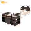 Low Study Twin Loft Bed with Cabinet and Rolling Portable Desk