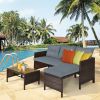 3 Pieces Outdoor Patio Corner Rattan Sofa Set