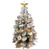 2ft Mini Christmas Tree with Light Artificial Small Tabletop Christmas Decoration with Flocked Snow;  Exquisite Decor & Xmas Ornaments for Table Top f