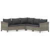 5 Piece Patio Lounge Set with Cushions Gray Poly Rattan