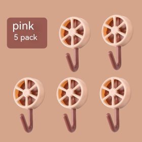 Plastic Kitchen Bathroom Hook Punch-free Hook Power Post Seamless Behind The Door Wall Coat And Hat Hook Self-adhesive Hook (Option: 5 Pack Pink)