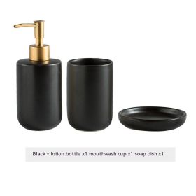 Solid Color Ceramic Bathroom Four-piece Set (Option: Black 3pc)